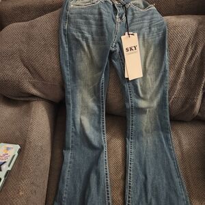 Sky Women's Faded Blue Flare Jeans